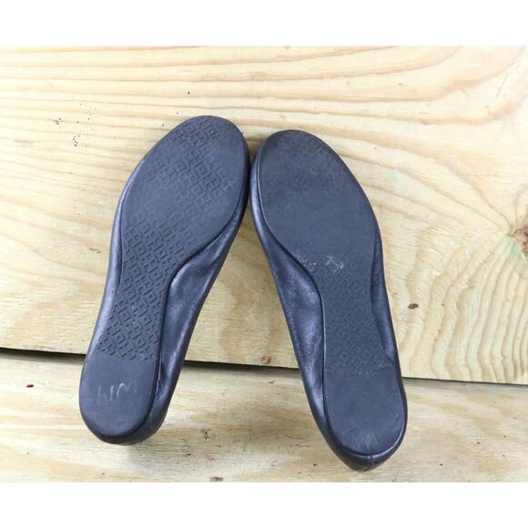 Tory Burch Shoes Women 8M Reva Black Leather Gold Color Logo Ballet Flats - Picture 7 of 9